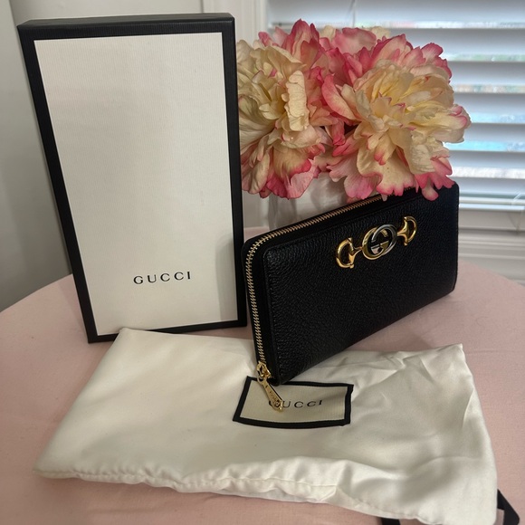 NEW GUCCI ZUMI HORSEBIT Black Pebbled Leather CONTINENTAL Wallet - Picture 3 of 10